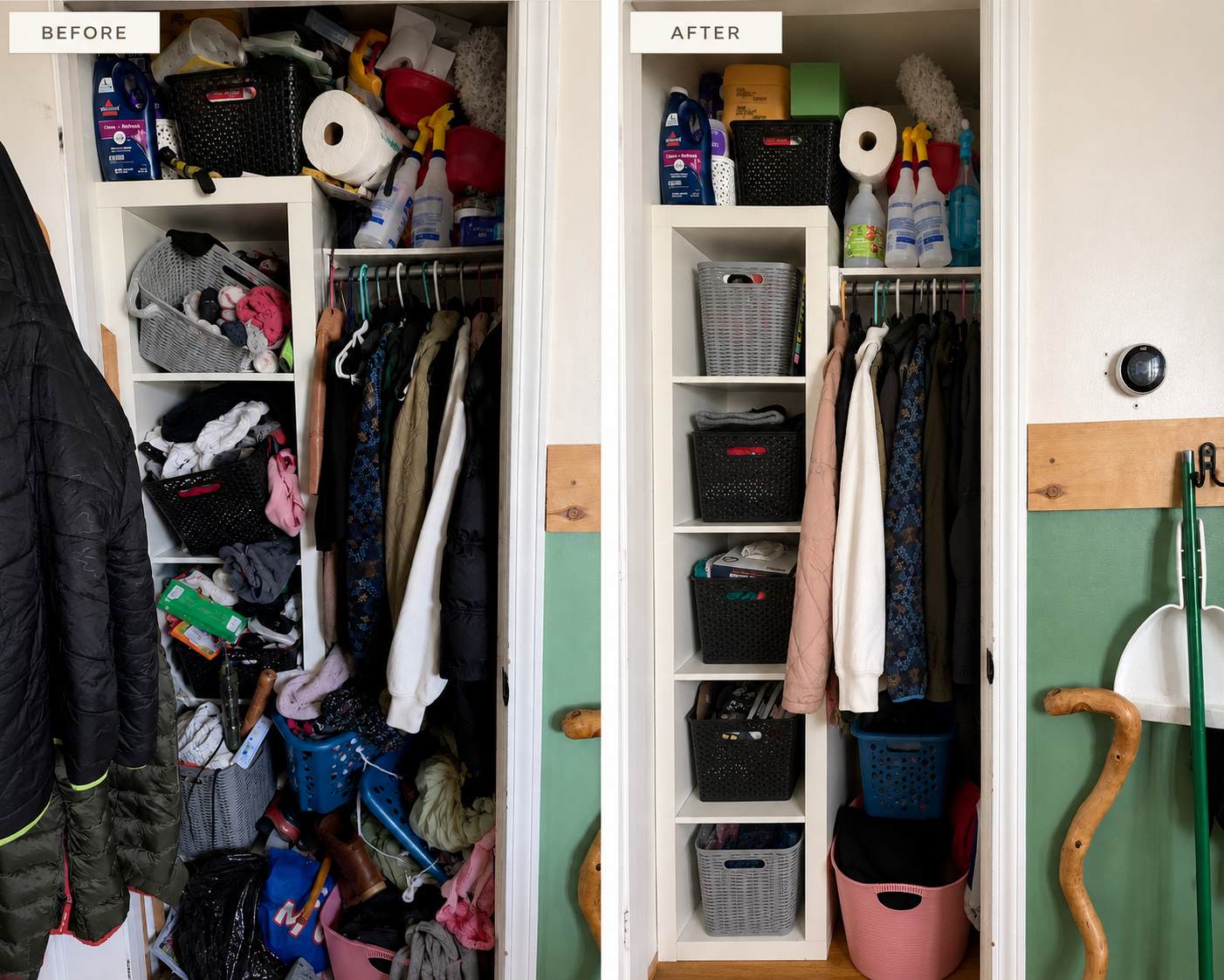 Before and after of an organized closet
